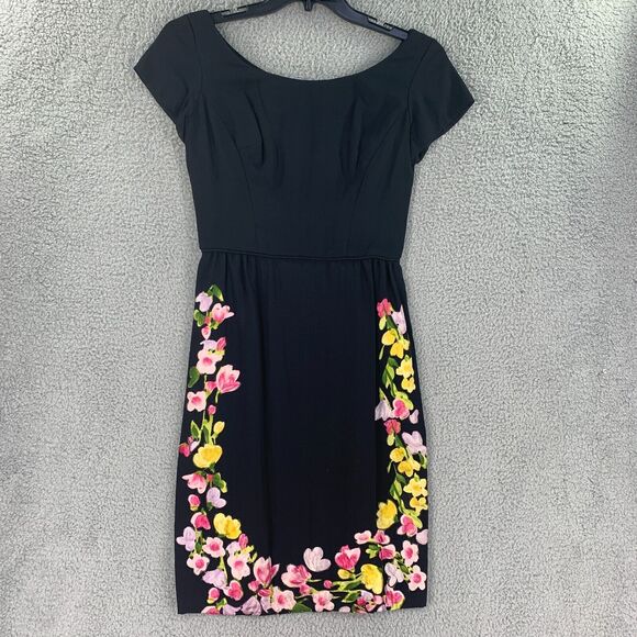 Vintage Bernetti Womens Dress Floral Sz 6 S / M Office Sheath Black